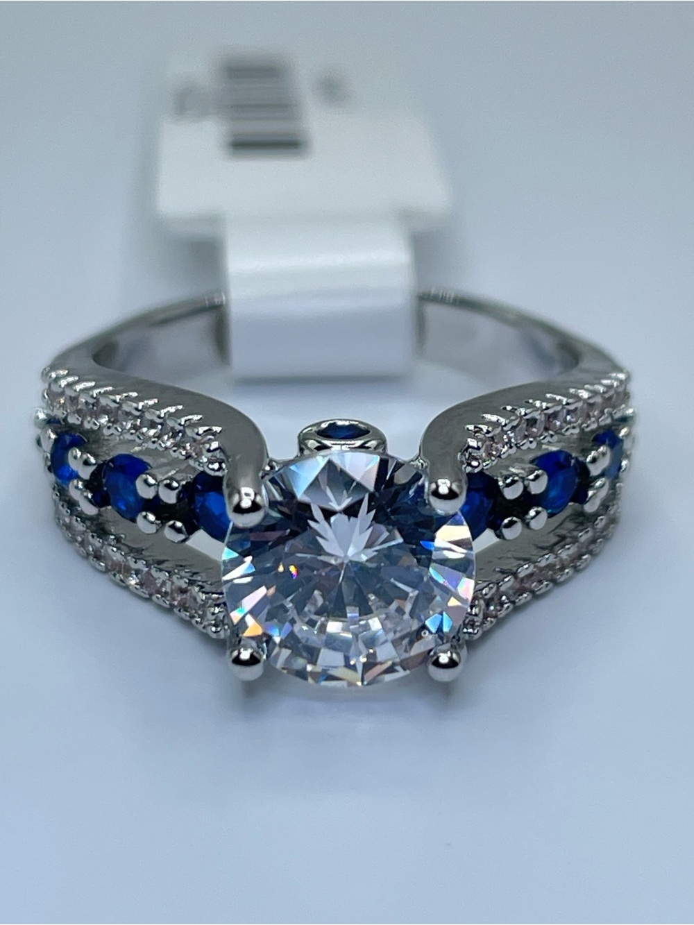 Swarovski Crystal Elements White Blue Crystal Statement Ring Sz 7 Bridal